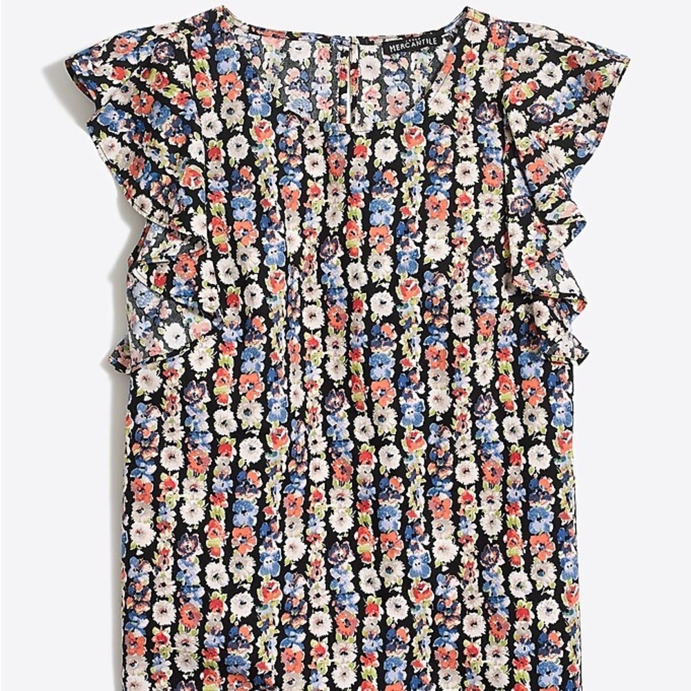 J. Crew Floral Ruffle Sleeve Blouse